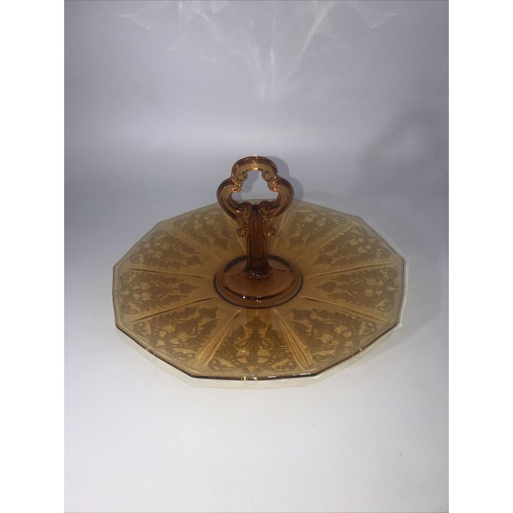 DEPRESSION GLASS AMBER COOKIE TRAY